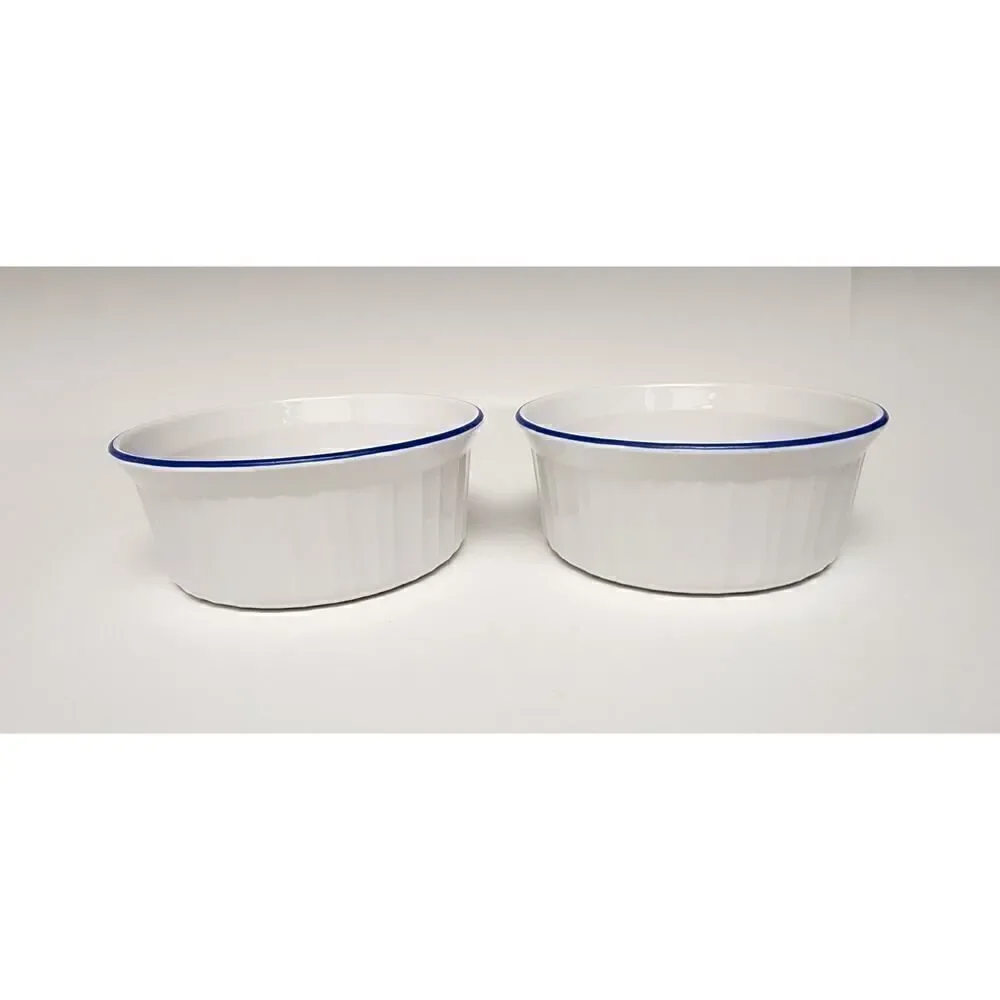 BIA Blanc De Table/Corningware Vintage Casserole Dish W/ Cobalt Blue Trim 9PCS